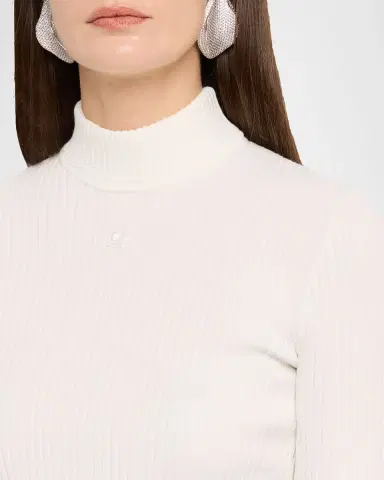 Courrèges Mock-Neck Short-Sleeve Rib Pullover | Thumbnail 5