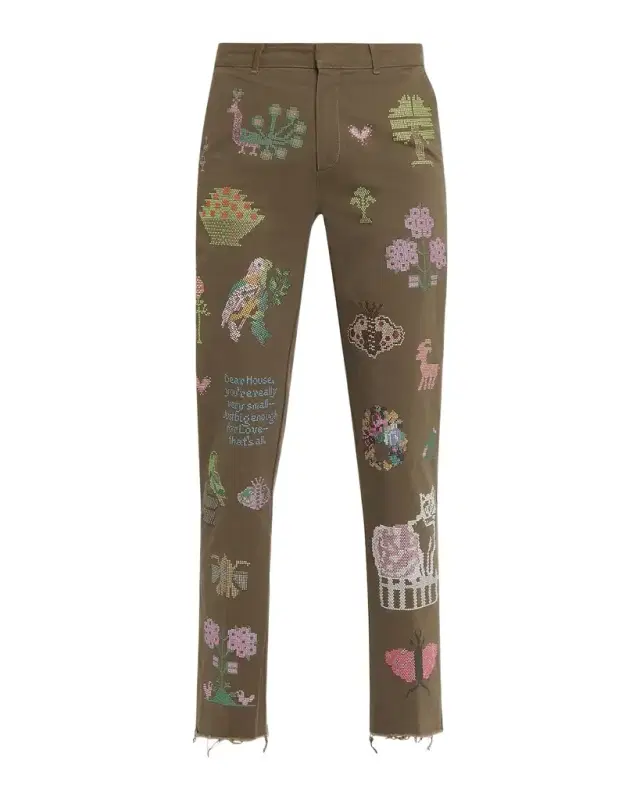 Libertine Needlepoint Embellished Slim-Leg Ankle Chino Pants