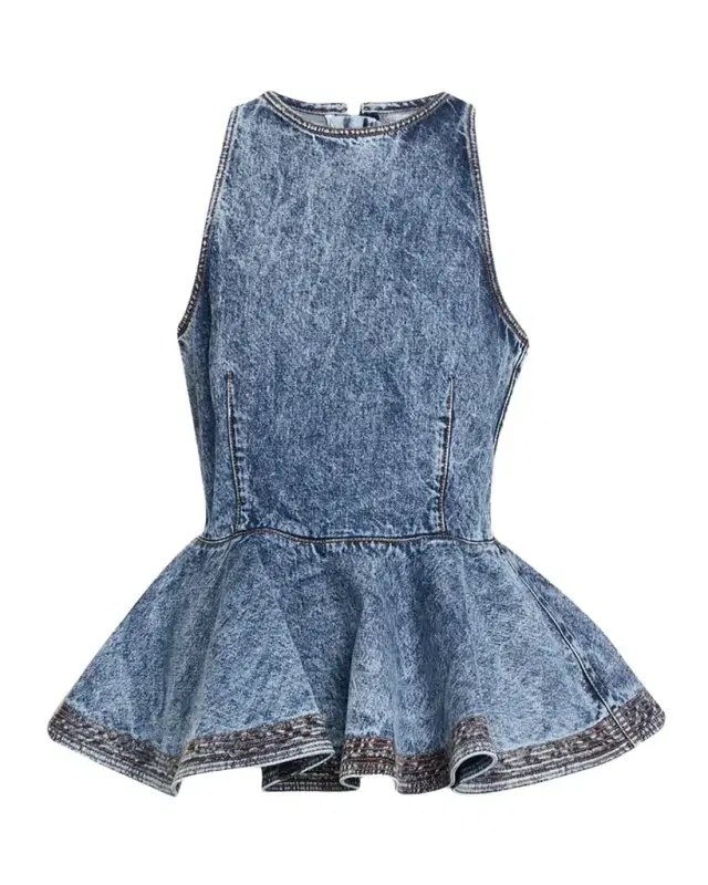 ALAÏA Sleeveless Denim Peplum Top