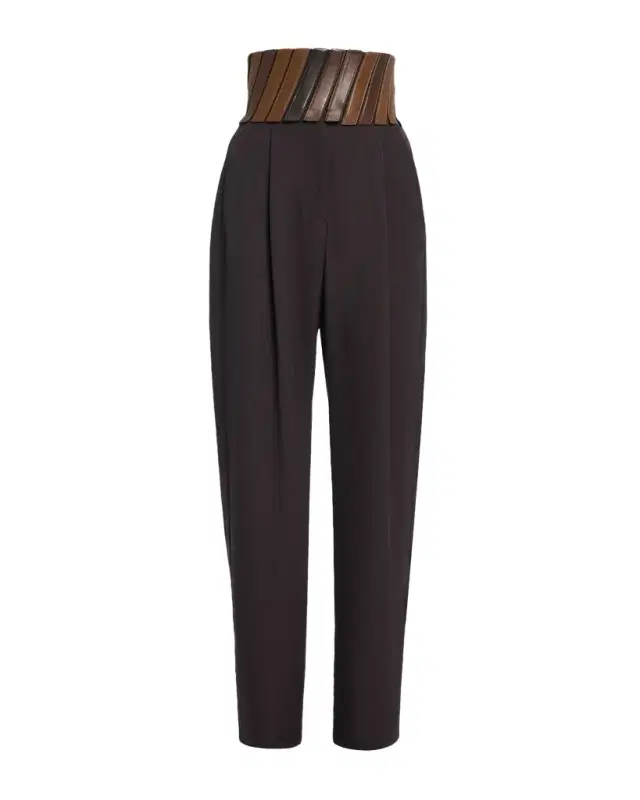 Belted Wool Gabardine Pants