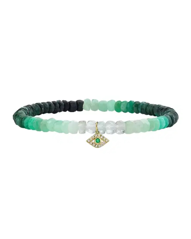 14K Shaded Emerald Rondelle Bracelet with Protective Eye