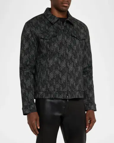 JOHN VARVATOS Men's Hallet Jacquard Herringbone Trucker Jacket | Thumbnail 4 JOHN VARVATOS Men's Hallet Jacquard Herringbone Trucker Jacket | Thumbnail 4