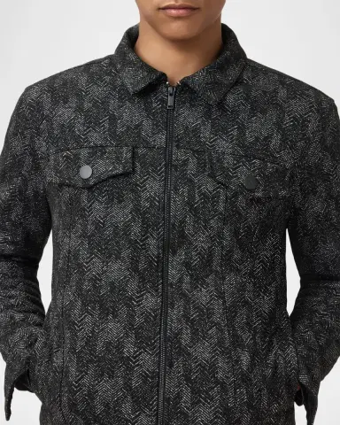 JOHN VARVATOS Men's Hallet Jacquard Herringbone Trucker Jacket | Thumbnail 6 JOHN VARVATOS Men's Hallet Jacquard Herringbone Trucker Jacket | Thumbnail 6