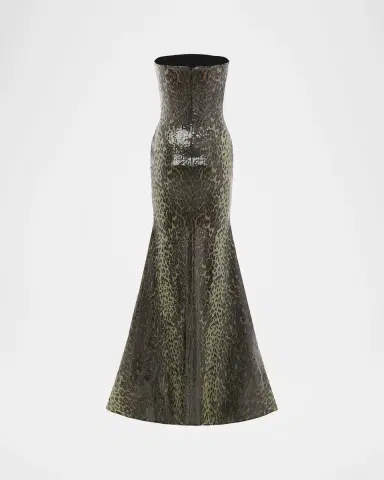 Alex Perry Strapless Leopard-Print Sequined Longline Trumpet Gown | Thumbnail 2