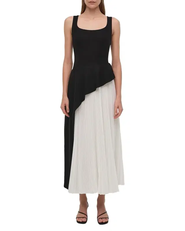 Zayla Two-Tone Pleated Peplum Midi Dress