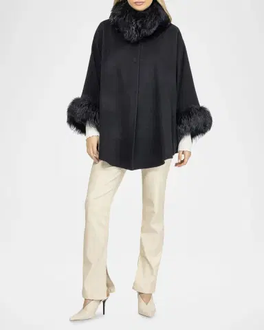 Gorski Cashmere & Wool Blend Cape with Select Lamb Shearling Trim | Thumbnail 2