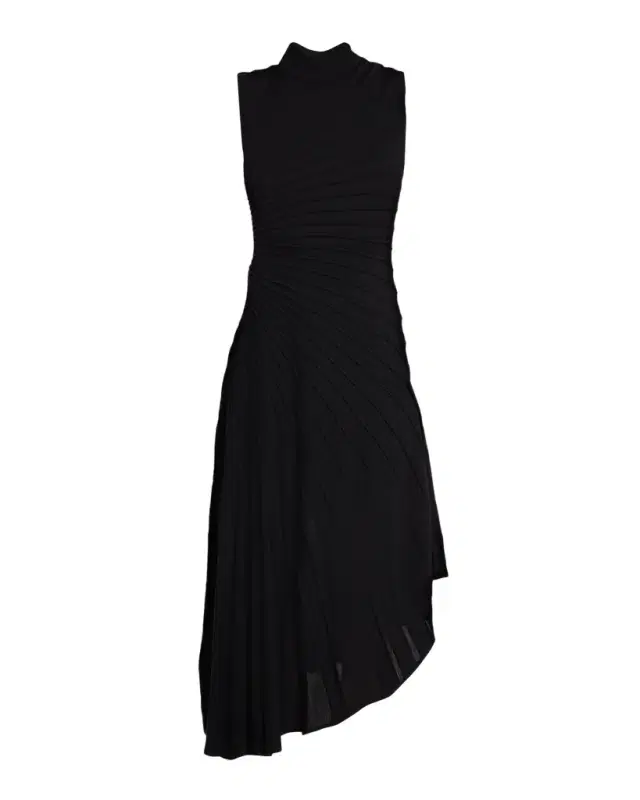 Mock-Neck Sculpting Wool Dress