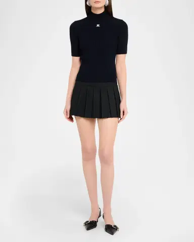 Courrèges Mock-Neck Short-Sleeve Rib Pullover | Thumbnail 2