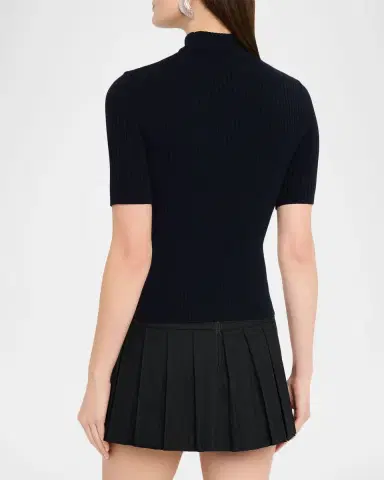 Courrèges Mock-Neck Short-Sleeve Rib Pullover | Thumbnail 3