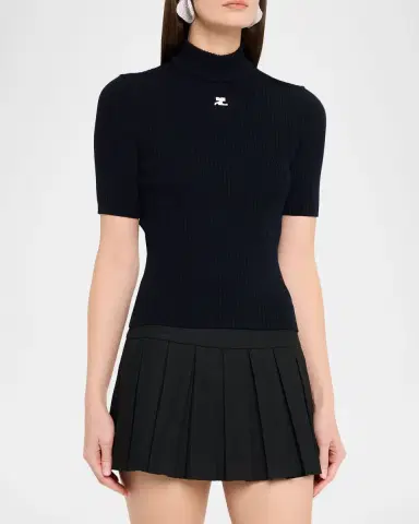 Courrèges Mock-Neck Short-Sleeve Rib Pullover | Thumbnail 4
