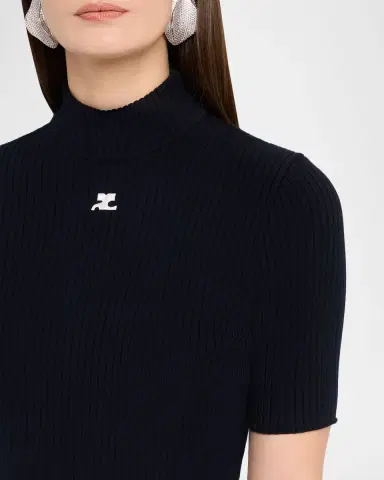 Courrèges Mock-Neck Short-Sleeve Rib Pullover | Thumbnail 5
