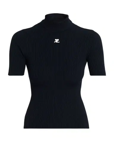 Courrèges Mock-Neck Short-Sleeve Rib Pullover | Thumbnail 1