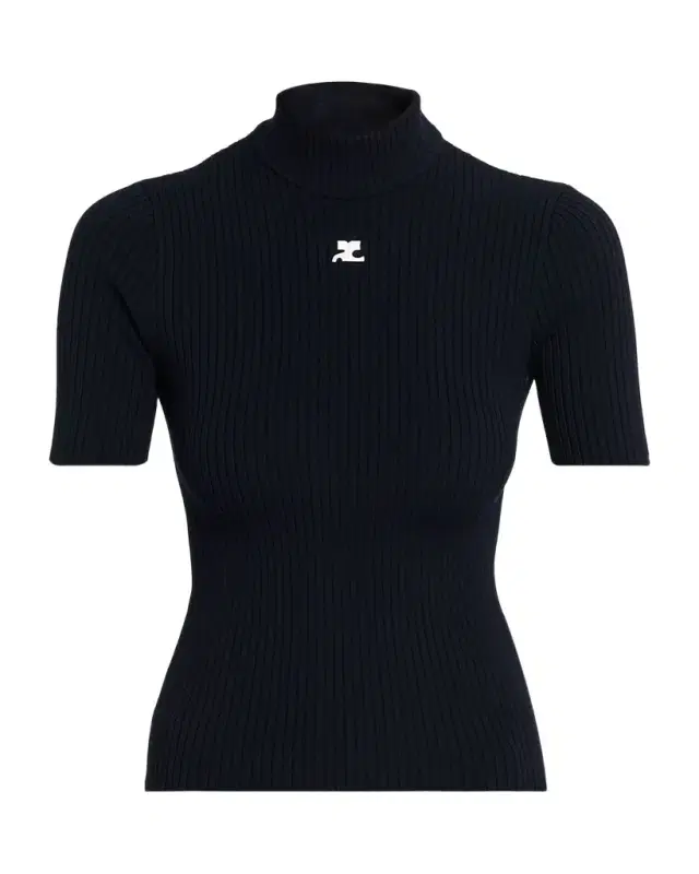 Courreges Mock-Neck Short-Sleeve Rib Pullover