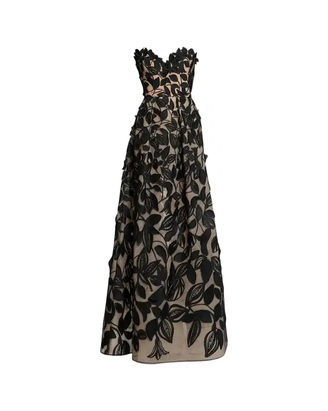 Strapless Embroidered Tulle A-Line Gown