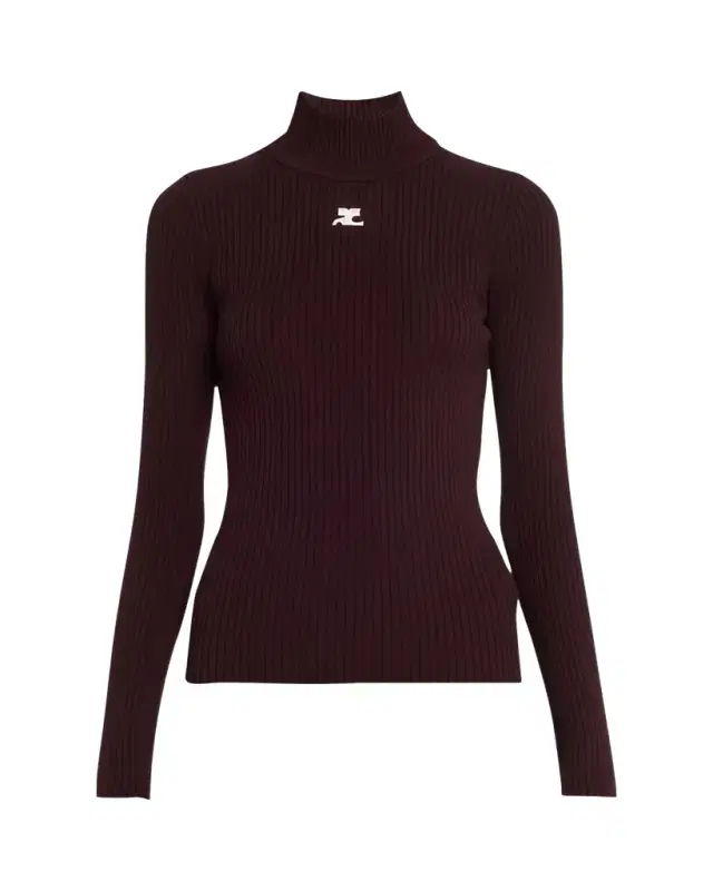 Courreges Turtleneck Long-Sleeve Rib Sweater