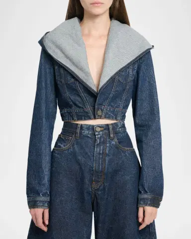 Alaïa Hooded Cropped Denim Jacket | Thumbnail 4 Alaïa Hooded Cropped Denim Jacket | Thumbnail 4