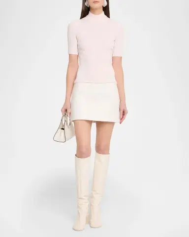 Courrèges Mock-Neck Short-Sleeve Rib Pullover | Thumbnail 2