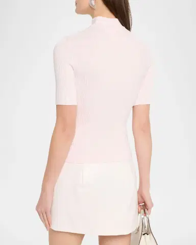 Courrèges Mock-Neck Short-Sleeve Rib Pullover | Thumbnail 3