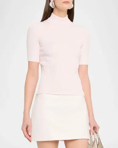 Courrèges Mock-Neck Short-Sleeve Rib Pullover | Thumbnail 4