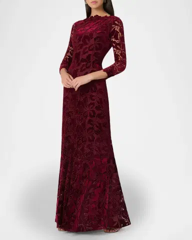 Shoshanna Brianna Floral Velvet Lace Column Gown | Thumbnail 2