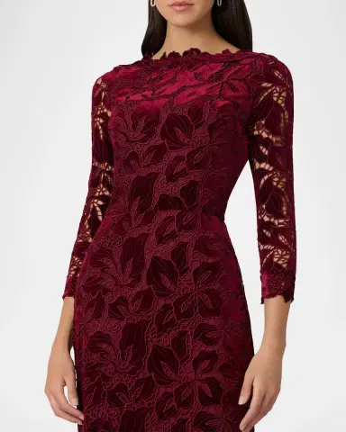 Shoshanna Brianna Floral Velvet Lace Column Gown | Thumbnail 4