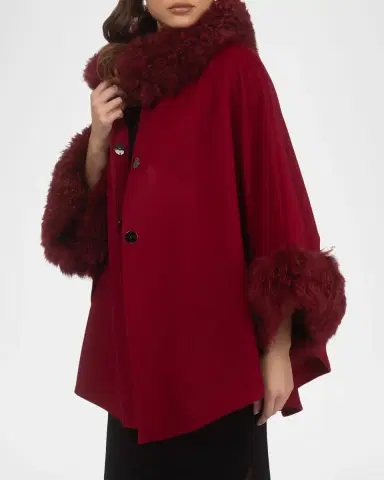 Gorski Cashmere & Wool Blend Cape with Select Lamb Shearling Trim | Thumbnail 4