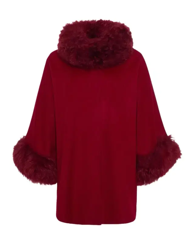 Gorski Cashmere & Wool Blend Cape with Select Lamb Shearling Trim