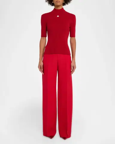 Courrèges Mock-Neck Short-Sleeve Rib Pullover | Thumbnail 2