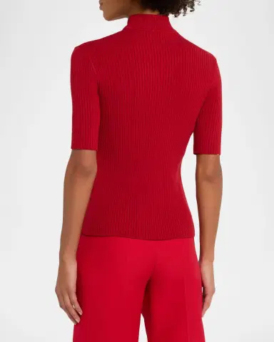 Courrèges Mock-Neck Short-Sleeve Rib Pullover | Thumbnail 3