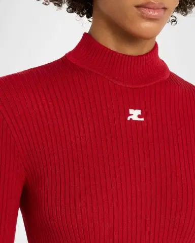 Courrèges Mock-Neck Short-Sleeve Rib Pullover | Thumbnail 5