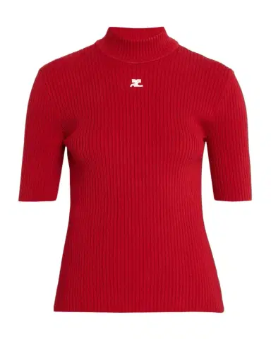 Courrèges Mock-Neck Short-Sleeve Rib Pullover | Thumbnail 1