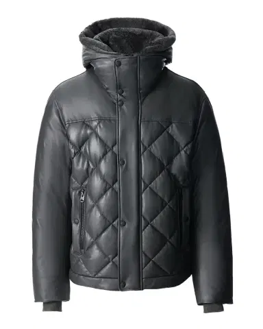 Mackage Men's Cash Down Quilted Leather Jacket with Shearling Hood | Thumbnail 1