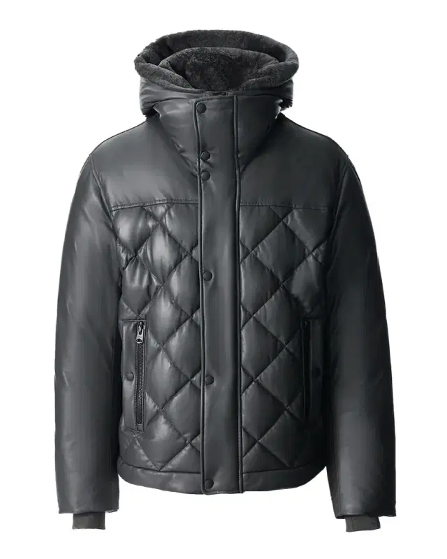Mackage Men 's Cash Down Quilted Leather Jacket with Shearling Hood