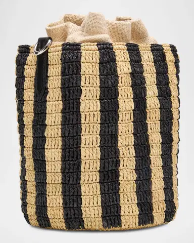 Valentino Garavani Small Striped Viscose Raffia Bucket Bag | Thumbnail 2 Valentino Garavani Small Striped Viscose Raffia Bucket Bag | Thumbnail 2