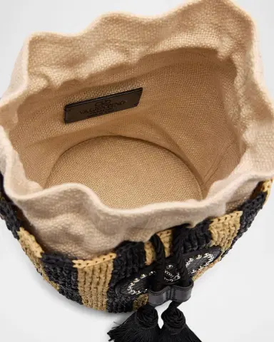 Valentino Garavani Small Striped Viscose Raffia Bucket Bag | Thumbnail 3 Valentino Garavani Small Striped Viscose Raffia Bucket Bag | Thumbnail 3