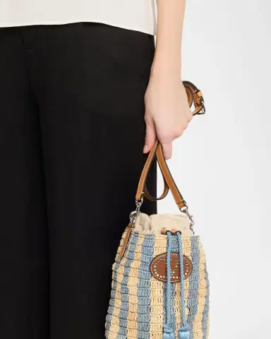 Valentino Garavani Small Striped Viscose Raffia Bucket Bag | Thumbnail 6 Valentino Garavani Small Striped Viscose Raffia Bucket Bag | Thumbnail 6