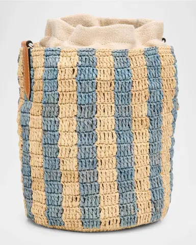 Valentino Garavani Small Striped Viscose Raffia Bucket Bag | Thumbnail 7 Valentino Garavani Small Striped Viscose Raffia Bucket Bag | Thumbnail 7