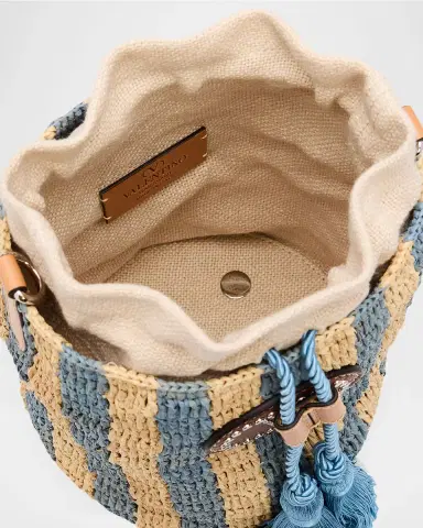 Valentino Garavani Small Striped Viscose Raffia Bucket Bag | Thumbnail 8 Valentino Garavani Small Striped Viscose Raffia Bucket Bag | Thumbnail 8