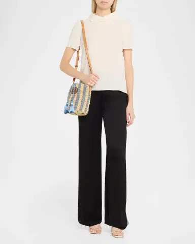 Valentino Garavani Small Striped Viscose Raffia Bucket Bag | Thumbnail 9 Valentino Garavani Small Striped Viscose Raffia Bucket Bag | Thumbnail 9