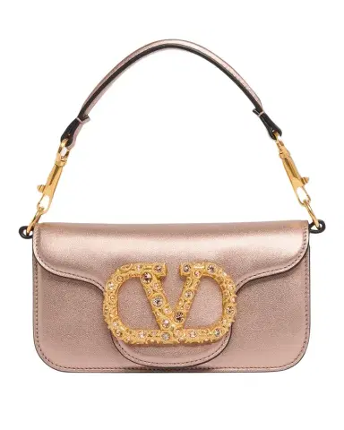 Valentino Garavani Small Crystal VLogo Metallic Leather Top-Handle Bag | Thumbnail 1 Valentino Garavani Small Crystal VLogo Metallic Leather Top-Handle Bag | Thumbnail 1