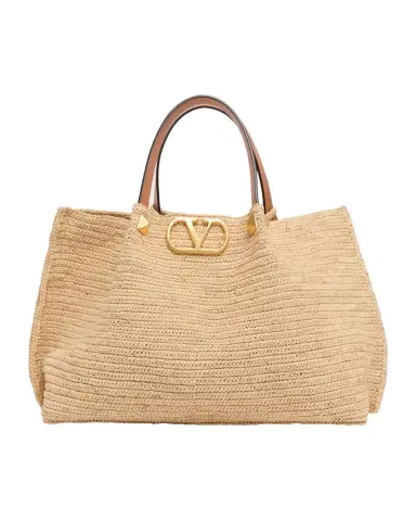 Valentino Garavani Medium Viscose Raffia Rockstud Tote Bag | Thumbnail 1 Valentino Garavani Medium Viscose Raffia Rockstud Tote Bag | Thumbnail 1