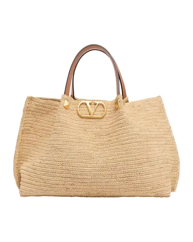 Valentino Garavani Medium Viscose Raffia Rockstud Tote Bag