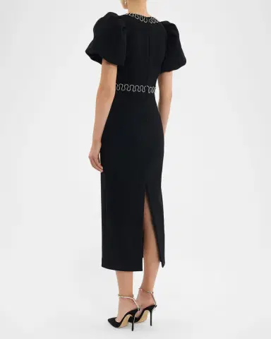 Rebecca Vallance Nyx Puff-Sleeve Diamante Cutout Midi Dress | Thumbnail 3
