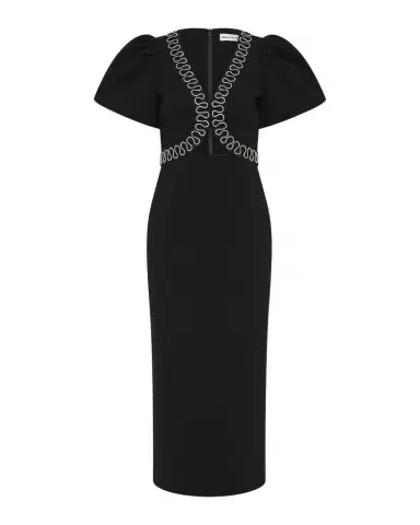 Rebecca Vallance Nyx Puff-Sleeve Diamante Cutout Midi Dress | Thumbnail 1