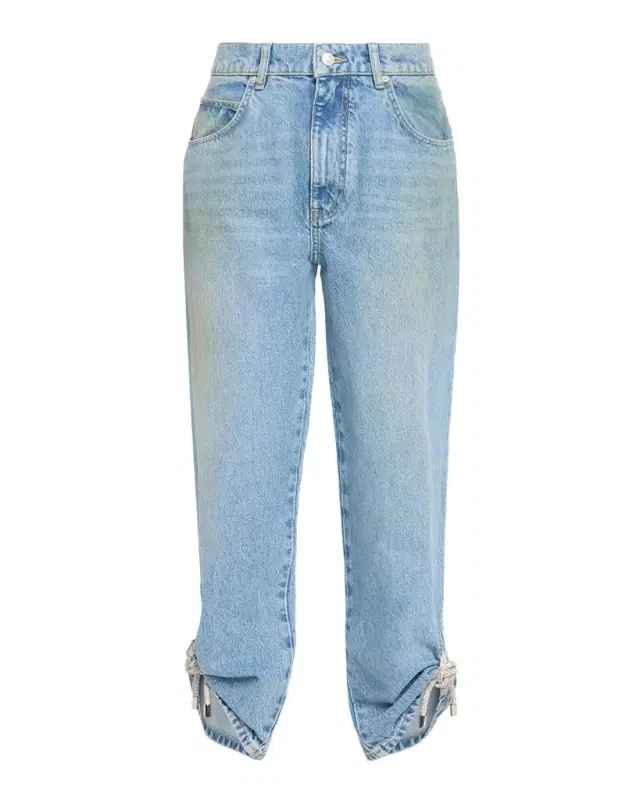 AREA Crystal Knot Straight-Leg Ankle Jeans