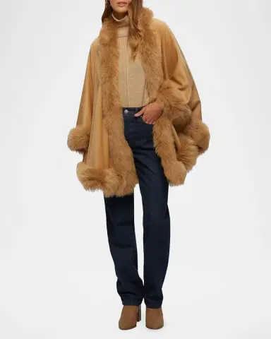 Gorski Cashmere Cape with Toscana Shearling Lamb Trim | Thumbnail 2