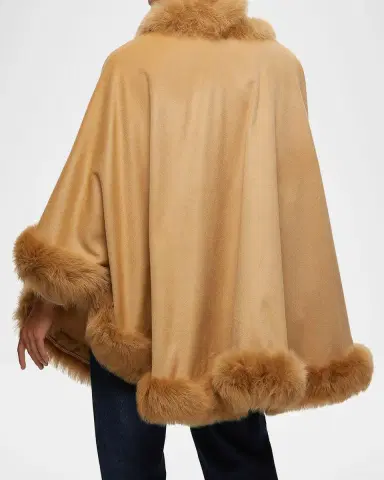 Gorski Cashmere Cape with Toscana Shearling Lamb Trim | Thumbnail 3