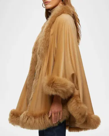Gorski Cashmere Cape with Toscana Shearling Lamb Trim | Thumbnail 4