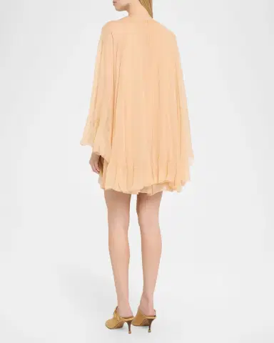 Chloé Ruffled Silk Georgette Capelet Mini Dress | Thumbnail 3 Chloé Ruffled Silk Georgette Capelet Mini Dress | Thumbnail 3