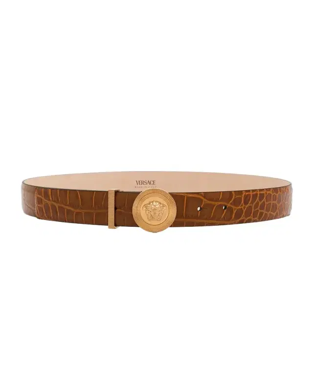 Versace Medusa Biggie Croc-Embossed Leather Belt